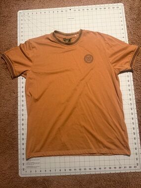 Source Unknown Long-Sleeve Tee in Rust with Patterned Trim